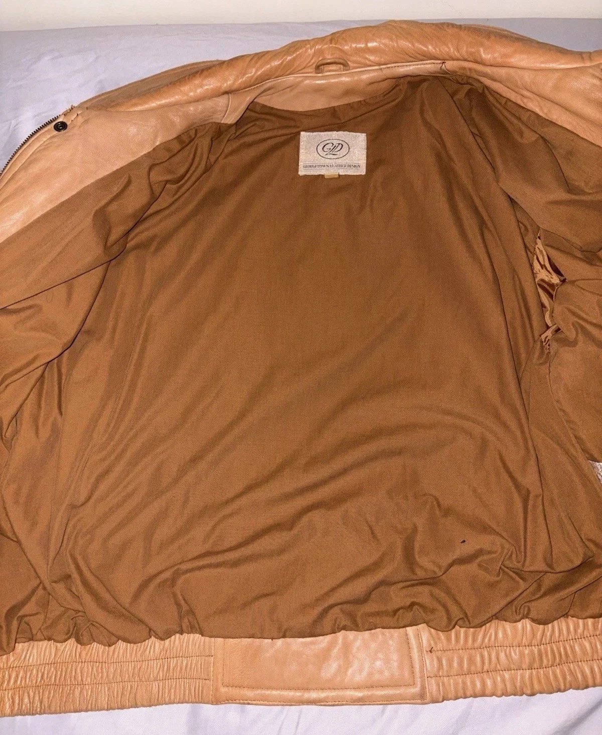 Vtg 90s Georgetown Leather Design Bomber Jacket Mens Large Tan Brown YKK Heavy image 5