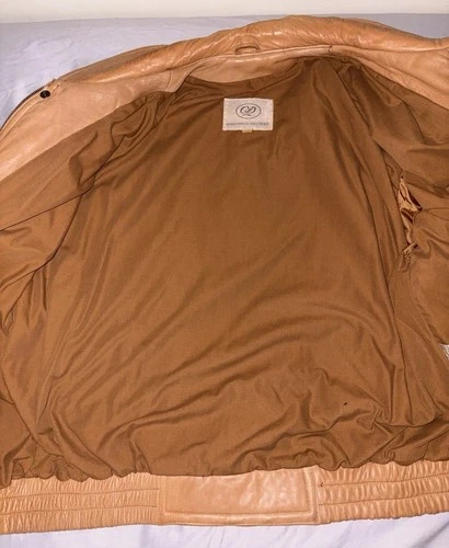 Vtg 90s Georgetown Leather Design Bomber Jacket Mens Large Tan Brown YKK Heavy image 5