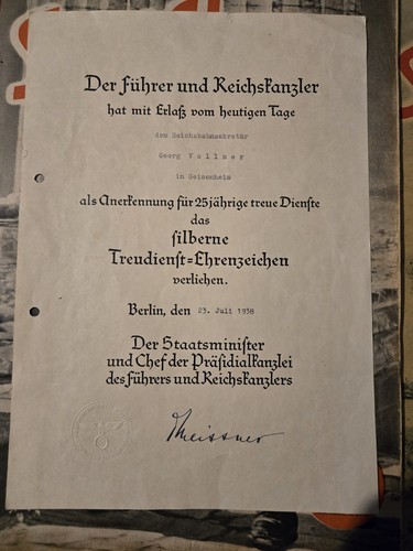 WW2 carta medaglia servizio fedele - Foto 1 di 6