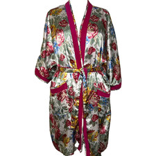 Cypress Woman's Robe Large Vtg Satin Floral Terry Cloth Lined Pockets Luxury 90s