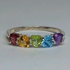 STERLING SILBER 925 HERZSCHLIFF MULTI EDELSTEIN REGENBOGEN HALBE EWIGKEIT STAPELRING GRÖSSE Q