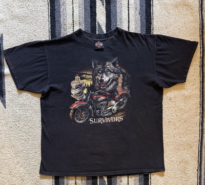Vintage 1991 3D Emblem  Survivors  Wolf Harley Davidson T-Shirt XL