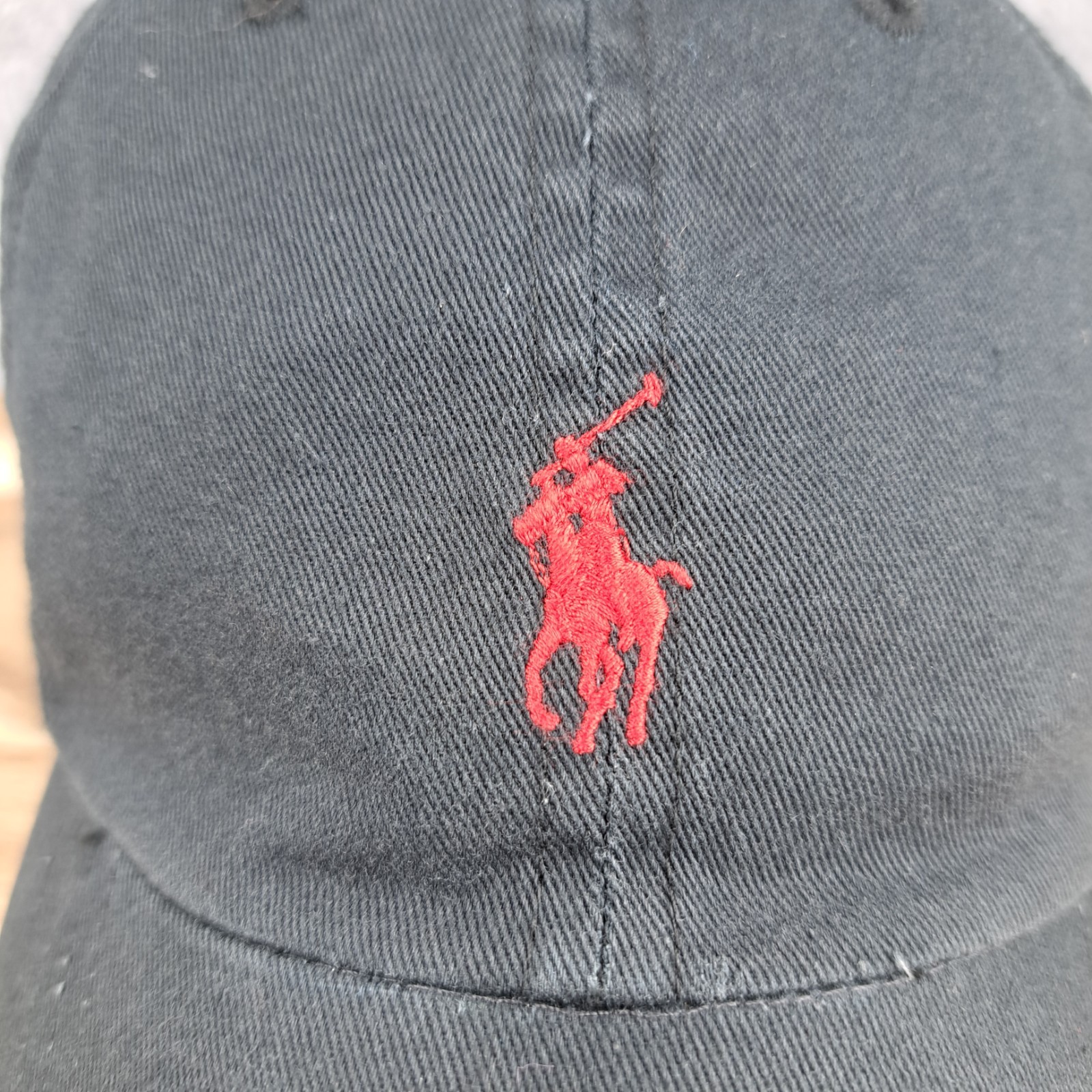 Cappello vintage Polo Ralph Lauren berretto pelle strapback nero rosso piccolo pony casual