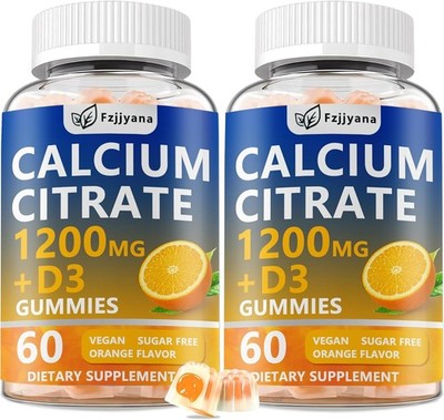 (2 Pack) Calcium Citrate with Vitamin D3 Gummies,1200 Mg Calcium Supplements ...