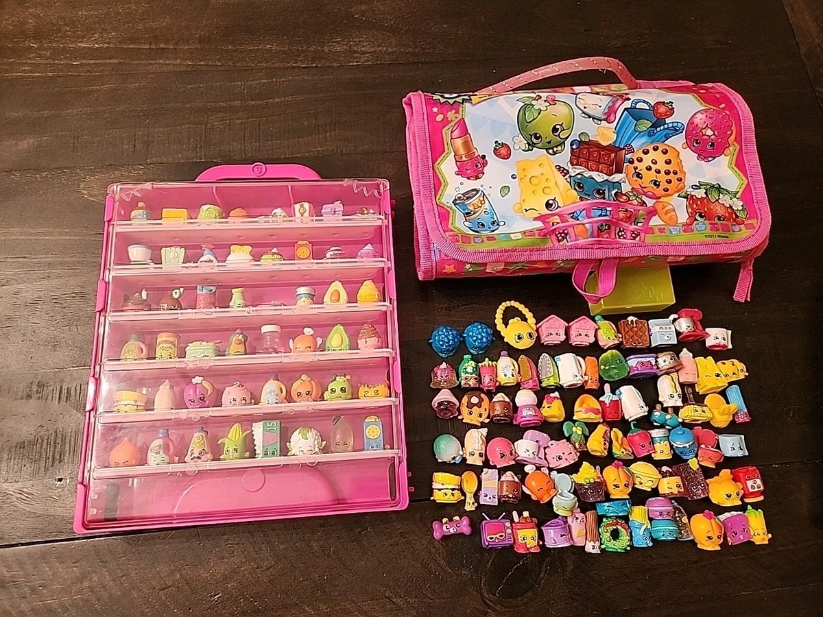 Lot Of 125 Shopkins With Tri-Fold Travel Carry Case & Pink Take