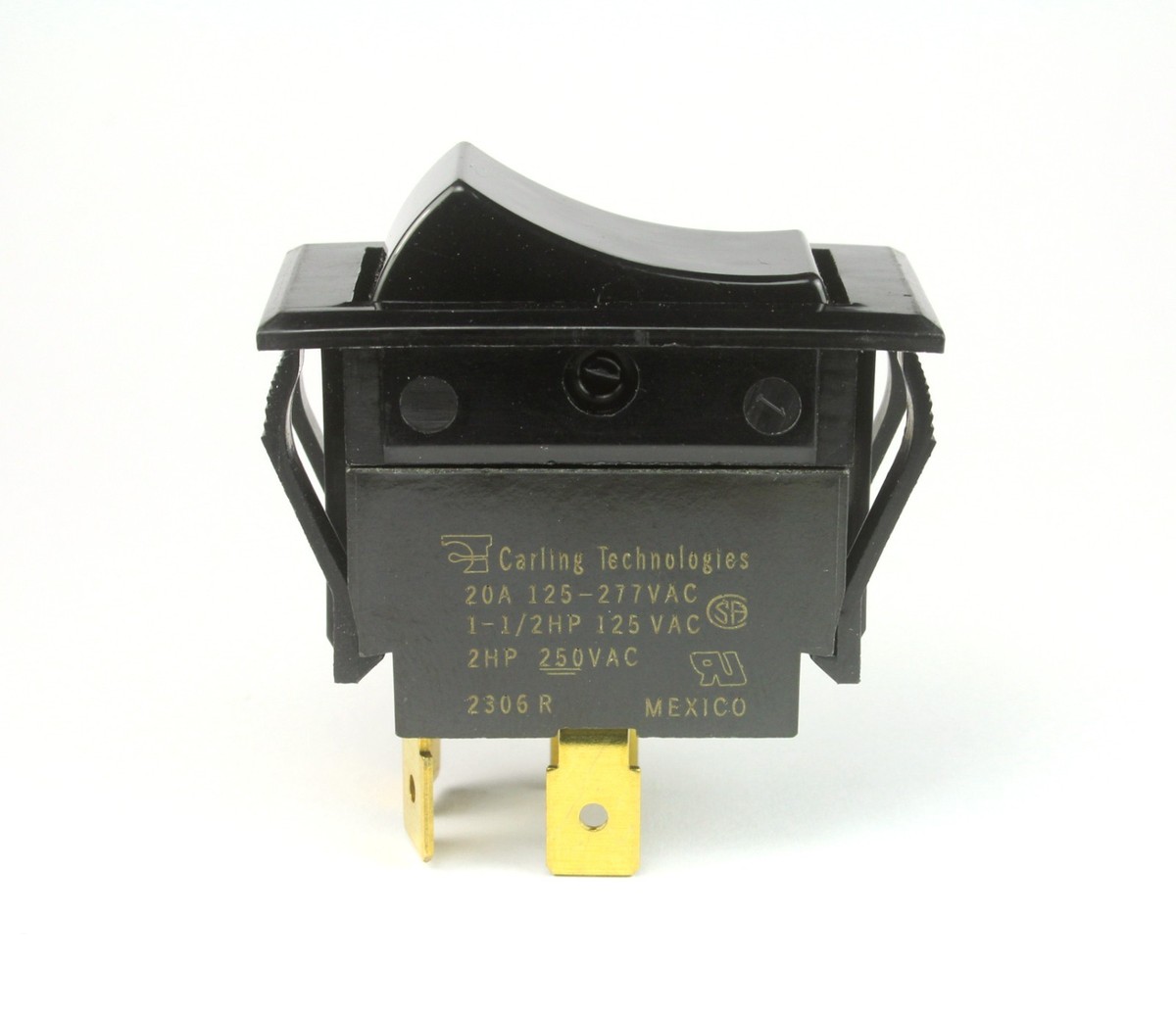 CARLING Rocker Switch, DPST, 20A at 277VAC, Snap-In, 1 1/2HP at