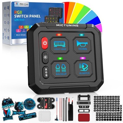 MICTUNING P1S RGB 4 Gang Switch Panel 12v 24v Circuit Control Relay System Marin