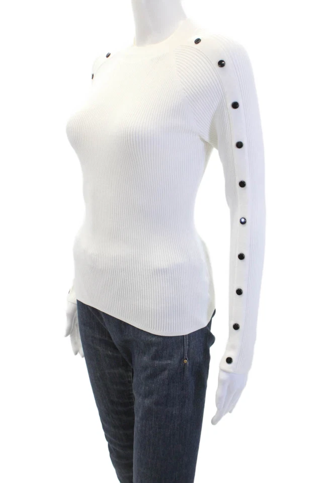 Top Karen Millen Mujer Manga Detalle Botones Manga Larga Blanco Talla XS Foto 2 de 4