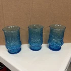 Vtg Anchor Hocking Electric Blue Rain Flower Juice Glass 6oz Set Of 3 Glasses 4”