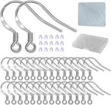Hypoallergenic Silver Earring Hooks - 120 Pcs/60 Pairs S925 Sterling Silver Plat