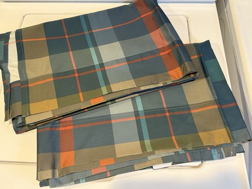 The Company Store Two Twin Flat Sheets Blue/Green/Red Plaid New