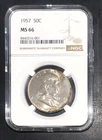 1957-P 50C Franklin Silver Half Dollar - Mint State Uncirculated NGC MS 66