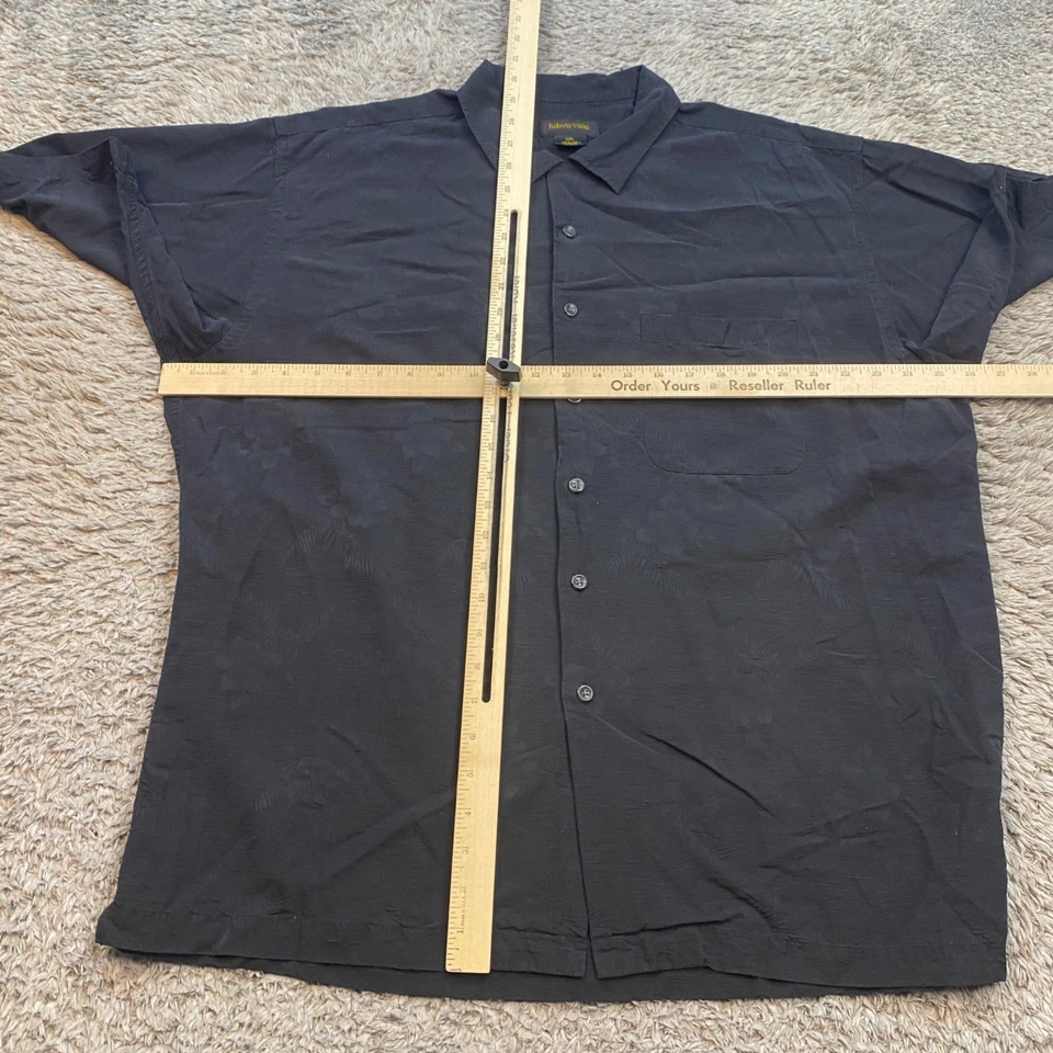 Camisa Roberto Villini Hombres 2XL Negra Seda Floral Adornada Vacaciones Playa Campamento Foto 4 de 4