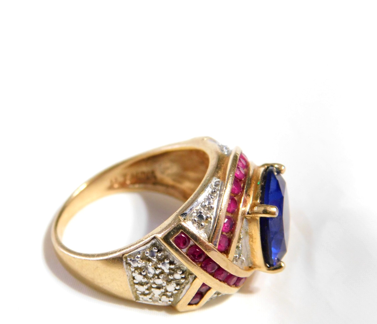 Simulated Sapphire and Ruby Statement Ring Sterli… - image 8