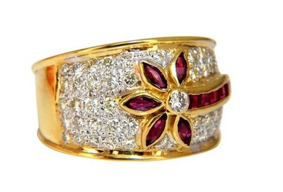 1,50 Karat natürlicher Rubin Diamanten Ring Blume 18 Karat 41004 *v