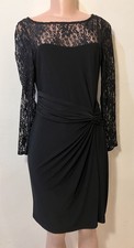 Chaps Blue Label Black Dress Lace Yoke & Sleeves M EUC 