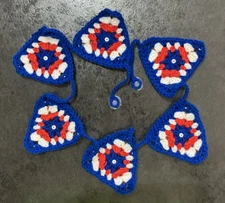 🇬🇧 Hand Crochet VJ  VE D Day Bunting patriotic Window Red White Blue 38” Gift