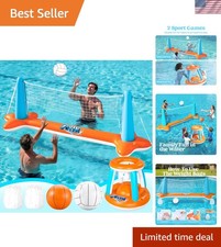 XL Inflatable Pool Float Set, 125'' Volleyball Net Basketball Hoops, Extra ...