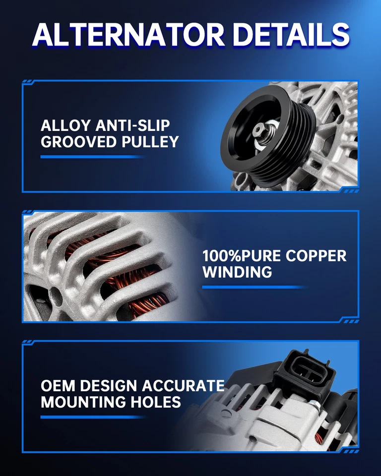 Alternador 90 amperios apto para Jeep Cherokee 1991-1996 Jeep Wrangler 1993-1995 2,5 L Foto 3 de 4