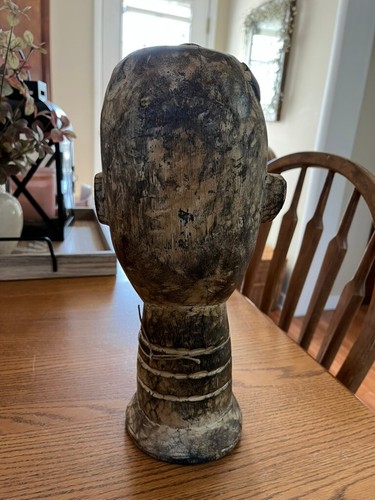 Busto testa legno massello vintage donna arte tribale intagliato a mano Africa Americana antico - Foto 6 di 14