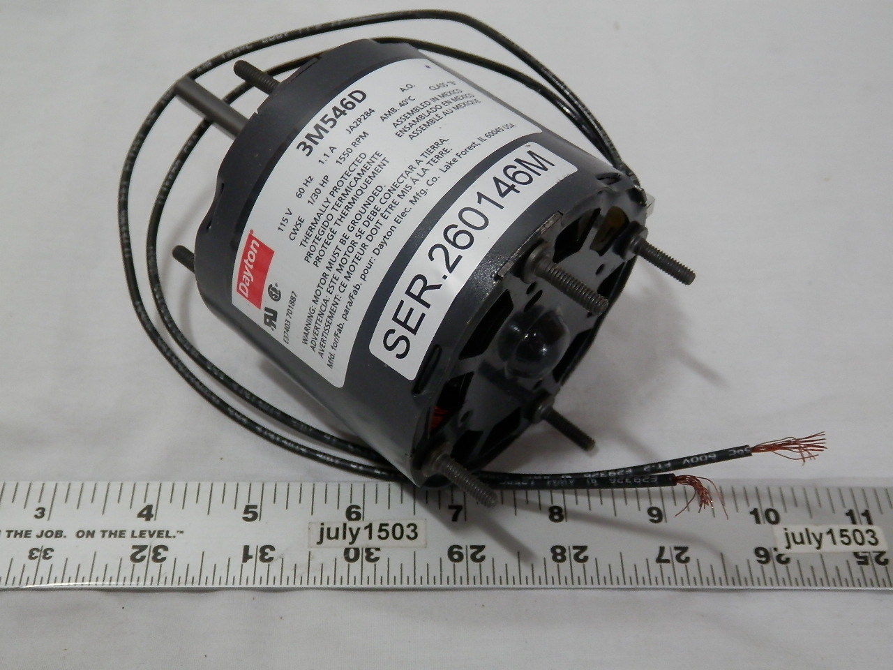Dayton 3M546 1/30 HP 1550 RPM 115v Shaded Pole HVAC Motor for sale 