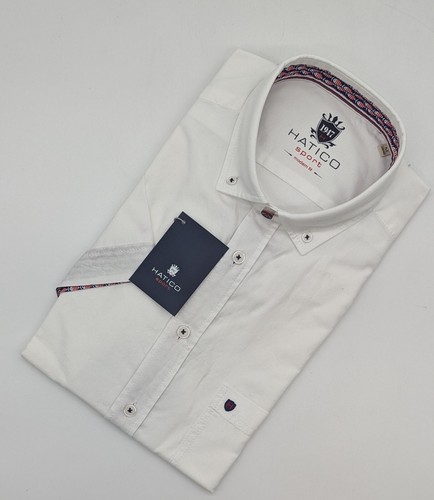 Camisa manga corta HATICO SPORT cuello abotonado talla M 39/40 blanco ajuste regular - Imagen 5 de 8