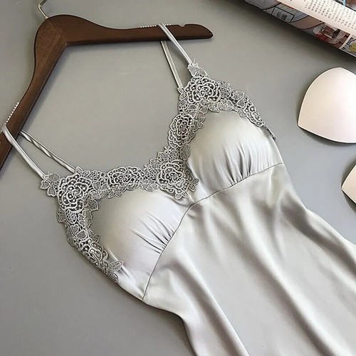 Ladies Sexy Silk Satin Night Dress Sleeveless Nighties Nightdress Lace Nightwear - Picture 17 of 25