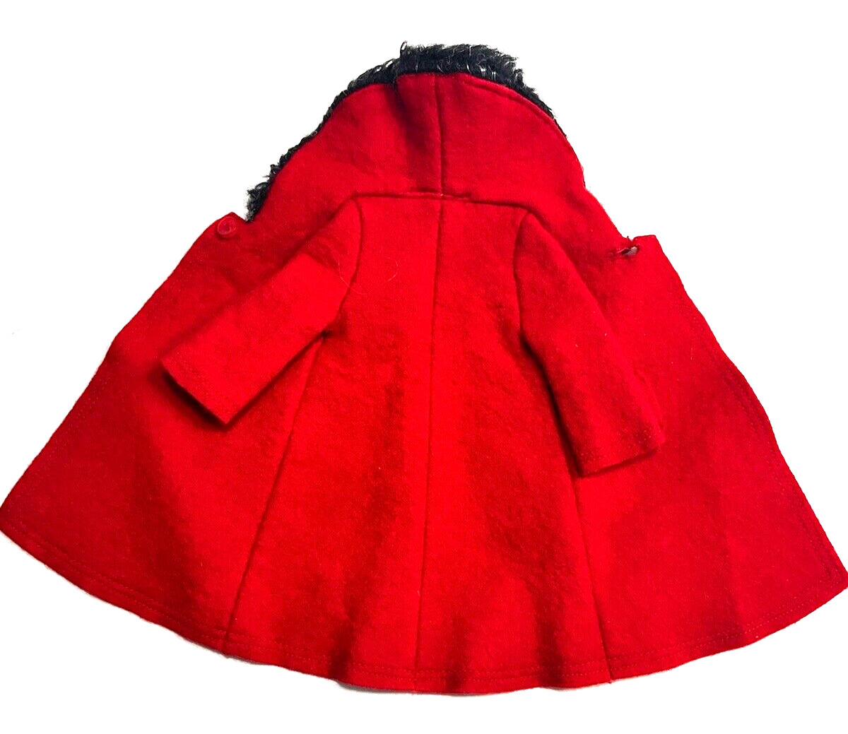 Vintage 1960s Barbie #819 "IT'S COLD OUTSIDE" Red Felt Coat w/Black Fur Collar