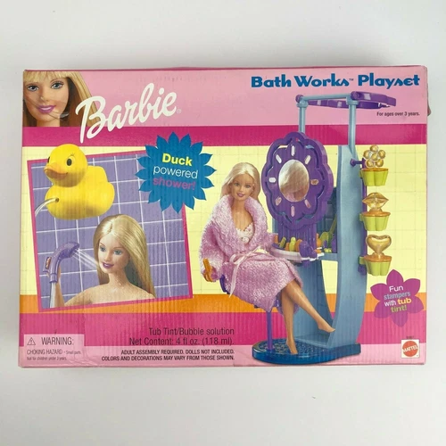 Vintage 2000 Barbie Duck Powered Shower - Bath Works Playset - NIB