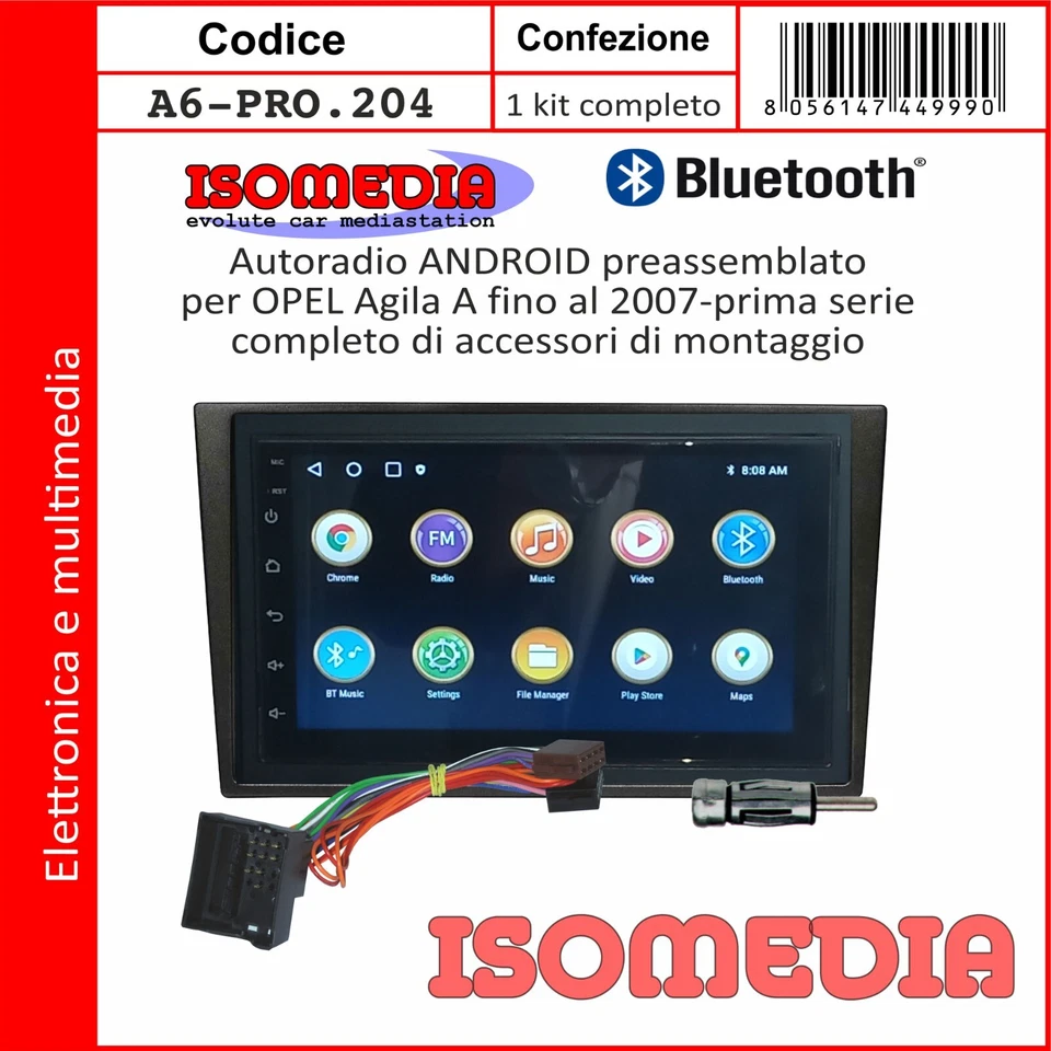 AUTORADIO ANDROID MIRROR LINK COMPATIBILE OPEL AGILA A 2000 A 2007 KIT 4GB+64GB - Immagine 3 di 4