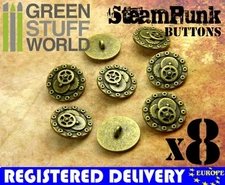8x Steampunk Buttons BOLTS & GEARS - Antique Gold - 20mm - Metal Shank button