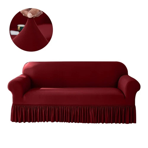 Stretch Sofabezug für Wohnzimmer Couchbezüge mit Rock rutschfeste Slipper - Bild 13 von 18