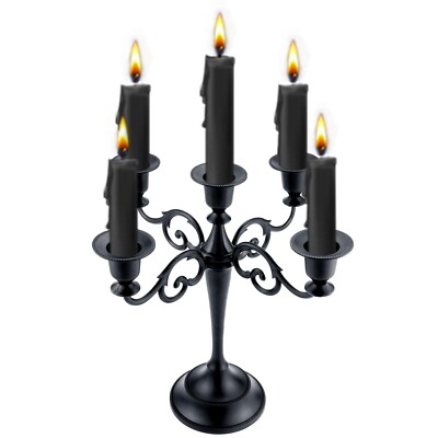 Metal Candle Holder，5 Arms Pure Black Candle Holders for Pillar Candles（10.6 ...