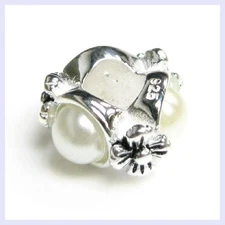 925 Sterling Silver Flower White Pearl Floral Bead for European Charm Bracelet