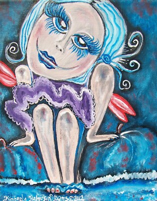 BLUE MOON FAERY Blue Pumpkins Water Faeries Fae Big Eye Art Print 8 x 10 KSAMS