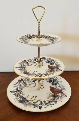 Lenox Winter Greetings Christmas 3 Plates Tier Tidbit Server Tray Cake Stand