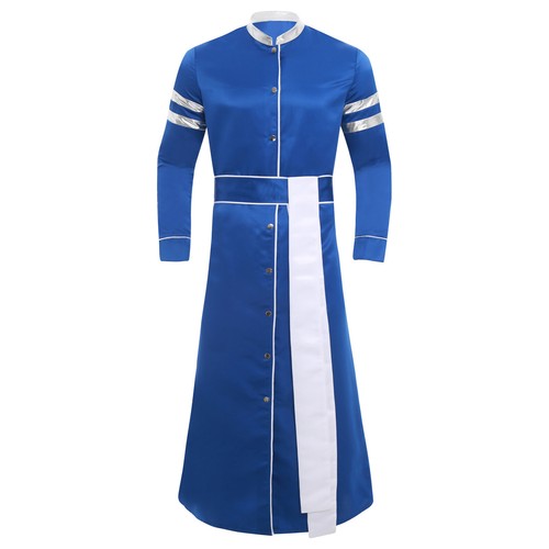 Männer Stehkragen Priester Gewand mit 2 Stück Gürtel vorne Knopf Set für Kirche Cosplay - Bild 6 von 49