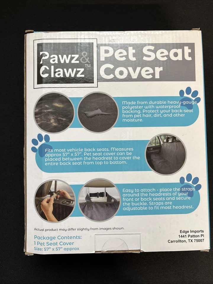NEW! Pawz & Clawz Car Rear Seat Cover Waterproof Pet Dog Cat Black Approx 57x57 - Image 2 of 2