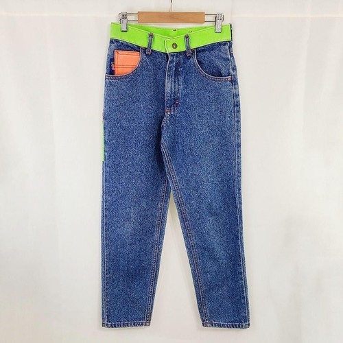 Vintage Lee Radical Riders jeans 90s neon green orange youth 12 size 26 x 27 - Picture 2 of 8