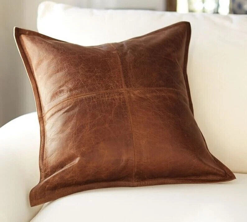 NOORA Lambskin Leather Pillow Cover Sofa Cushion Case Living Room & Bedroom