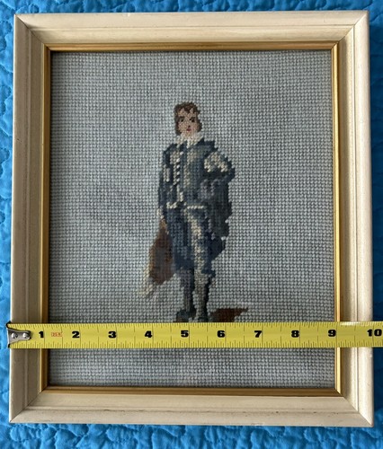 Vtg Little Boy Blue By Gainsborough Needlepoint Framed Picture Cross Stitch - Picture 3 of 4