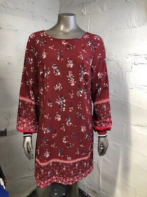 Maurices Women's Size L Burgundy/Maroon Floral Autumn Shift