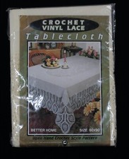VINTAGE BETTER HOME CROCHET CREAM COLOR VINYL TABLECLOTH SIZE 60" x 90" NEW