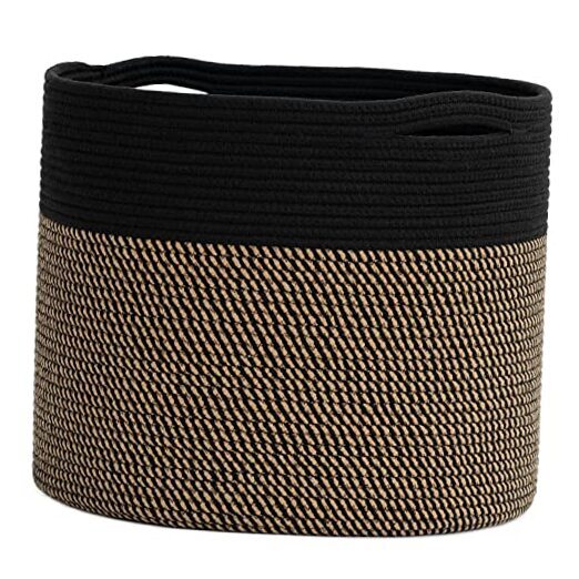 Woven Rope Storage Basket, Blanket Basket for Towel, Shoe, Clothes, Black