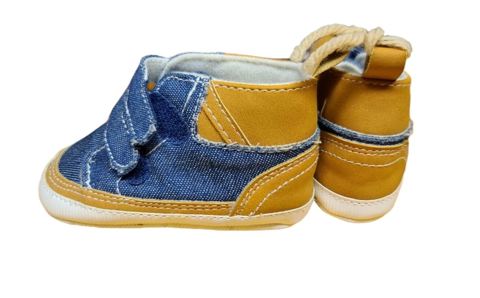 Just One You 0-3 Months Baby Boys Faux Denim & Leather Look Soft Crib Shoes - Image 3 of 4