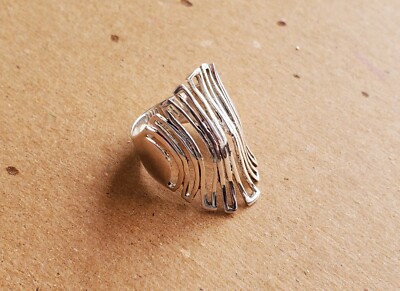 Statement Modernist Warp Lines Slight Dome Sterling Silver Size 7.25 Ring