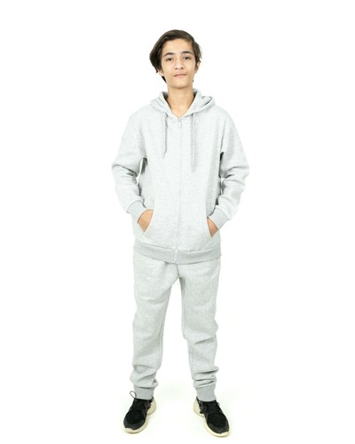 Unisex Kids Plain Fleece Hooded Tracksuit Set Full Zip Hoodie Jogging Bottom Set - Picture 16 of 27