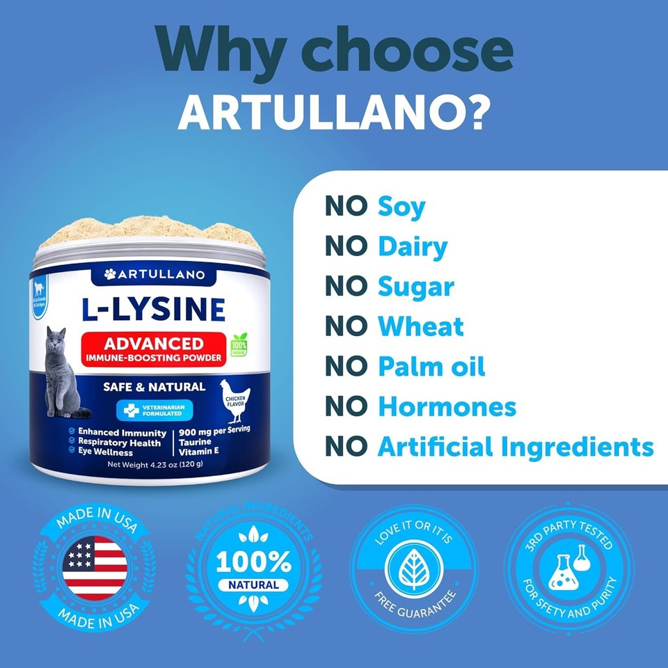 LYSINE LLysine Powder for Cats Runny Nose Eyes Sneezing Allergy Relief