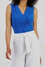 AK Anne Klein Women's Blue Scoop-Neck Tulip Sleeve Top Petite Size PXL