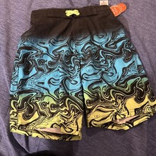 Wonder Nation Boys Blue Modern Wave Print Swim Trunks - Small 6-7 NWT